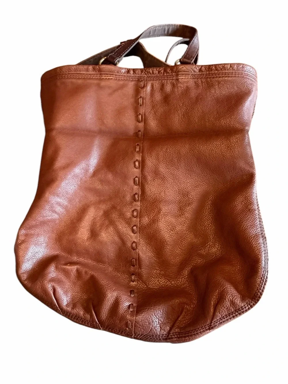 Lucky Brand Abbey Road Fold Over Cinnamon Brown Leather Handbag Shoulder Bag